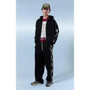 Pacsun Men's Black Flame Star Fleece Baggy Sweatpants