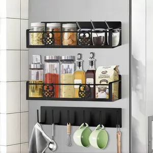 Rack for Refrigerator, and Seasoning Organizer, Shelf for Fridge Side, Fridge Organizer,3 Pack Kitchen Storage with  Hooks