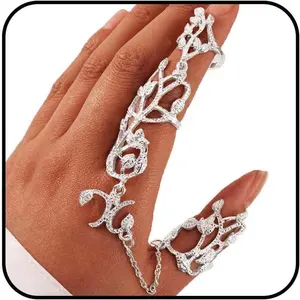 Charm Leaf Full Finger Ring Bracelets Dainty Knuckle Open Harness Hand Chains Adjustable Statement Rings Jewelry for Women Gift