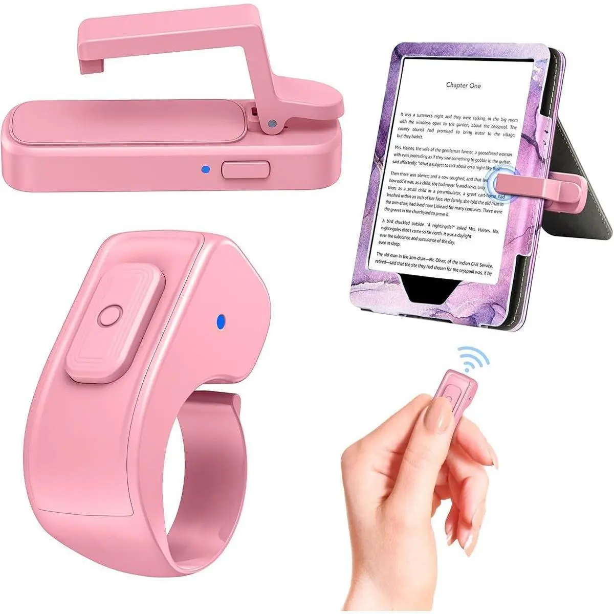 Clip-On Button Remote Page Turner Ring Accessory - Screen-Friendly Device for Kindle Paperwhite/Oasis/Scribe, Kobo, iPad, Android Tablets & Thick Cases, with Storage Bag