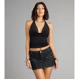 Studs And Stares Cowl Neck Halter Top