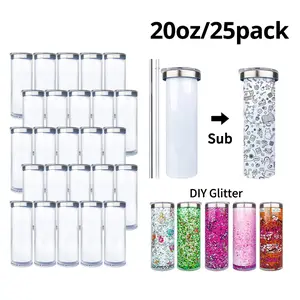 Crafix 25pcs 20oz Sublimation Stainless Steel Snow Globe Tumbler - Portable Insulated Cup, Double-Wall Vacuum Insulated Flask, Pre-Drilled Hole for DIY Glitter Festive Gifts, Plastic-Free Kitchenware Drinkware Water Bottles