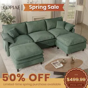[2-3 Packages Shipping] Copiae 108" -143.7” L/U-Shaped Modular Cloud Sofa, Movable Dual-Function Ottomans Convertible to Coffee Table, Corduroy Sectional Couch with Three-Layer High-Resilience Foam Cushions, Easy Assembly for Living Room/Apartment