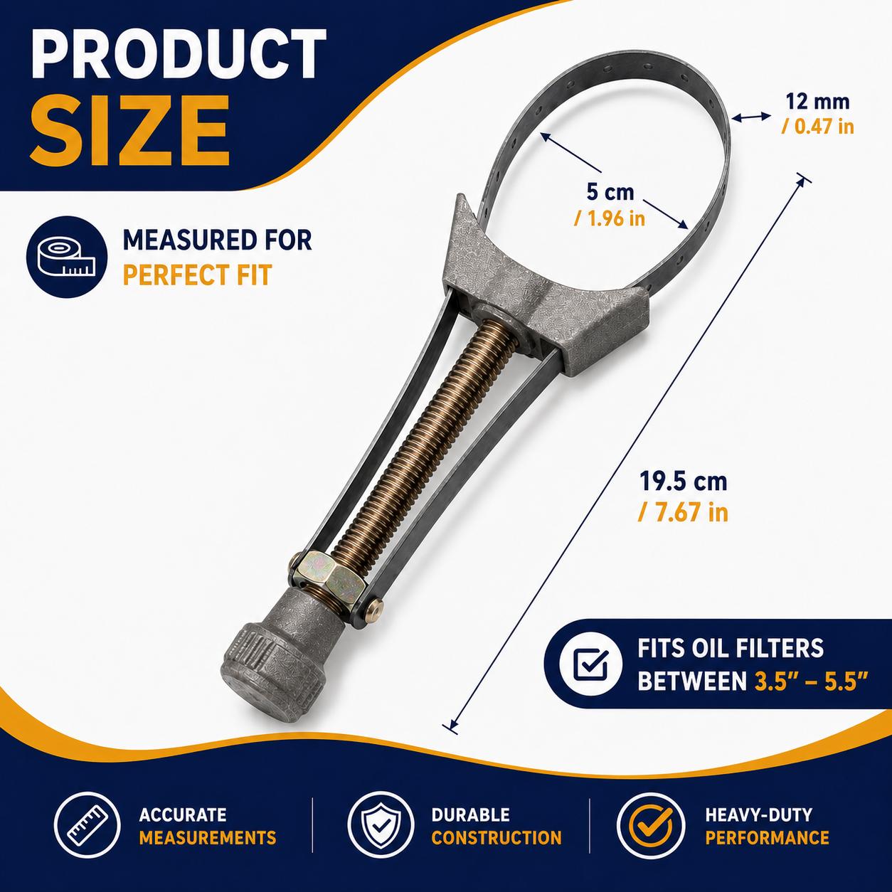 Adjustable Diameter Steel Strap Wrench for Car Oil Filter, Anti-Rust Coating, Solid Structure, Non-Slip Labor-Safe Grip, Universal Size for DIY Oil Change, Automotive Repair Maintenance on Most Sedans-SUVs