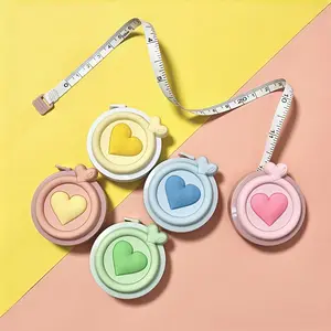 Compact Heart-Shaped, Dual Inch & Centimeter Scale, Retractable Measuring Tool for Body, Clothing DIY, Macaron Colors, Portable Tape Measure