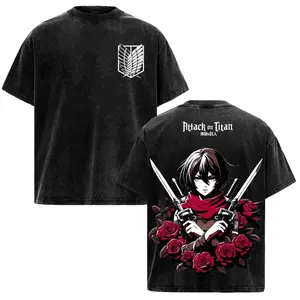 Mikasa Ackerman Washed Tee – Attack on Titan Anime Manga T-Shirt, Last of the Ackerman Bloodline Devoted Protector of Eren Yeager Scout Regiment Warrior Vintage Graphic, Emotional Dark Aesthetic Unisex Oversized Streetwear, Gift for AOT Fans