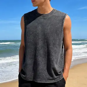 Men’s Basic Solid Color Pack of 4 — Vintage Washed Sports Vest/Tank Top, Cotton Sleeveless, Hip-Hop Gym Wear, Summer 2026