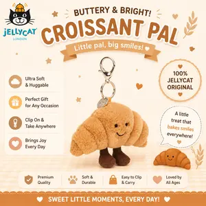 Jellycat Croissant Pal Plush Keychain – Soft & Cute Mini Croissant Plush, Perfect Gift for All Ages
