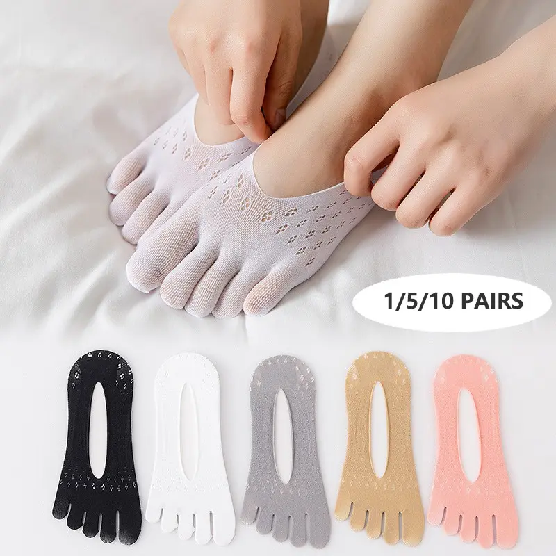 YYW1 Women's Breathable Mesh Invisible Socks, Toe Compression Socks with Silicone Anti-Design, Ultra-Thin Boat Socks, Breathable Polyester Socks, Perfect Gift