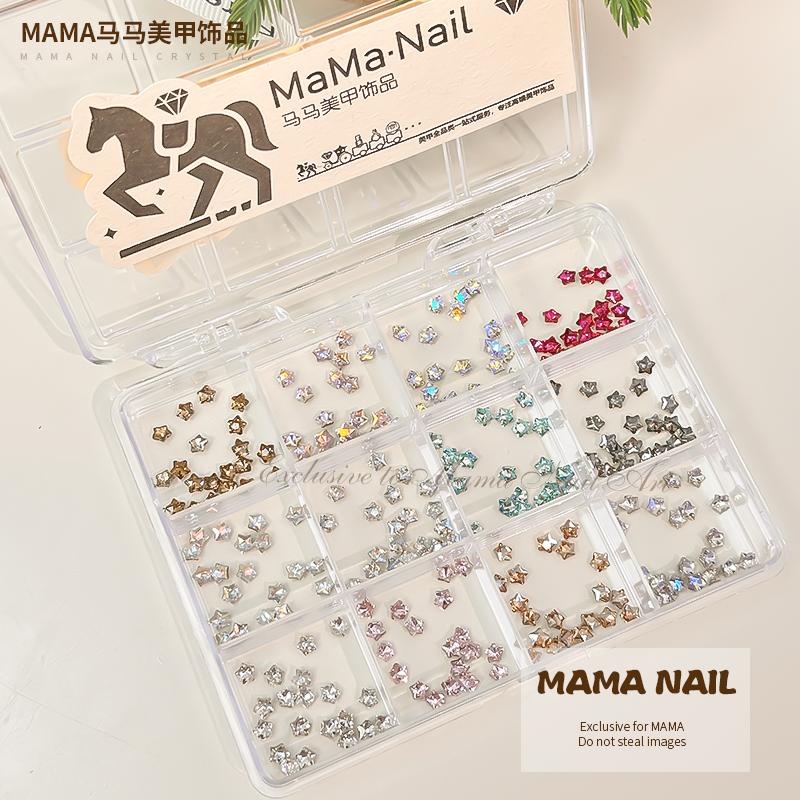 Spring Nails 2026 Trend 4mm Mini Star Nail Charms, 240Pcs 12-Grid Box Cute Star Gems for DIY Manicure