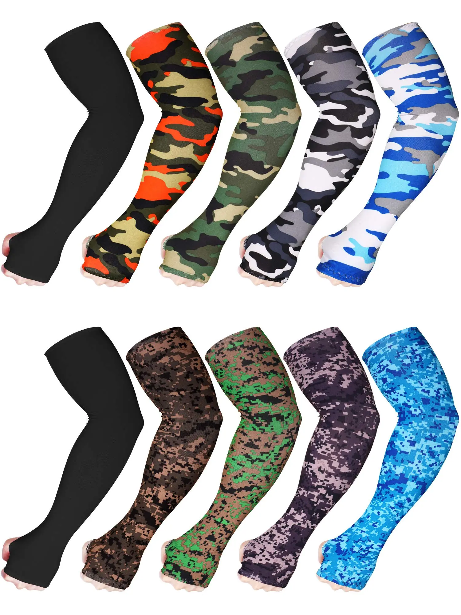 10 Pairs Unisex Arm Sleeves Elastic UV Protection Arm Cover Ice Silk Sleeves Cooling Sleeves for Outdoors Driving