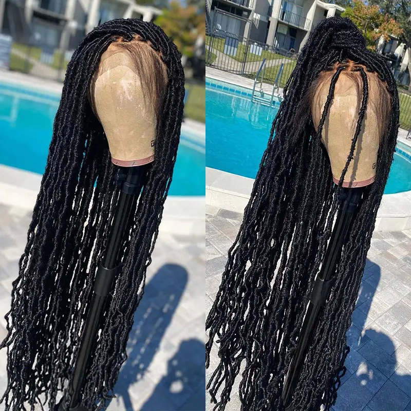 DOSAY Super Long Synthetic Full Lace Wig Knotless Butterfly Braided Wigs for Women Faux Dreadlocks Braids Lace Front Wig 40Inch Black