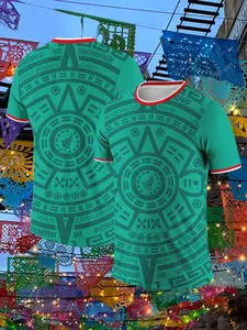 Men's Summer Short Sleeve Shirt, Mexican Element Print Latest Design, Skin-Friendly Fabric, Breathable Comfort, Outdoor Sports & Daily Wear