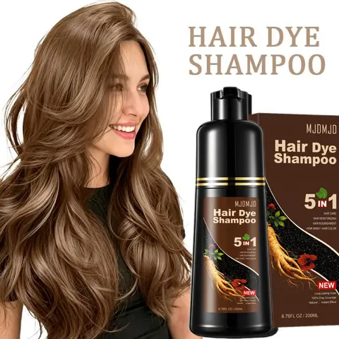 MJDMJD Light Brown 5-in-1 Gentle Nourishing Ginseng Hair Dye Shampoo - Haircare for Gray Coverage & Dry Hair, Fast At-Home Coloring, Long-Lasting, 200ml (For Women & Men)