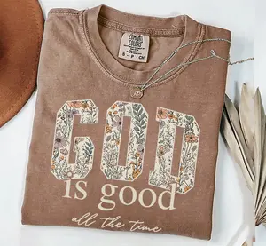 Comfort Colors God Is Good All The Time Floral Christian Shirt, Faith Based Boho Flower Tee Women, Religious Inspirational Graphic Tee