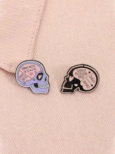 2 Piece Set Spooky Pastel Skull Enamel Pins Current Existential Crisis Animal Snack Coffee Emotion Alloy Brooches Lapel Backpack Badge Fashion Jewelry Accessories Gifts for Friends