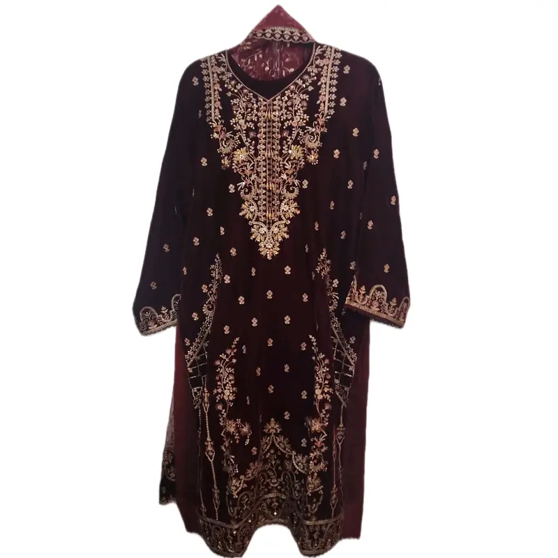 navy dress and rose gold shoes Ramsha Pakistani Luxury Velvet Dress main image 1