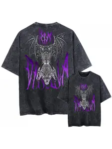 Vintage Washed Oversized Black Tshirt Graphic Men Women Clothing Demon Bat Dracula Kim Dracula T Shirt