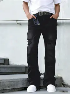 Men's Thin Skinny Jeans with Distressed Design, Slim-Fitting Denim Jeans for Casual Wear, Comfortable & Stylish Men's Clothing