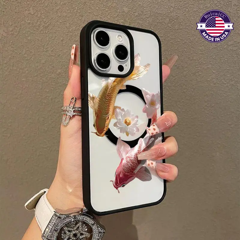Premium Magnetic Phone Case for iPhone11/12/13/14/15/16/promax Koi Fish & Lotus y2k cased MagSafe Ready, Anti-Fall, Springtok and Ultra-Thin Design |   Perfect for Everyday Use Protector Screen Protector