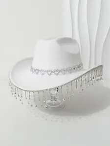 Heart Rhinestone Fringe Western Cowboy Hat, Festival Performance Eye-Catching Item, Sparkle Party Cap, Bridal Bridesmaid Single Party Photo Prop