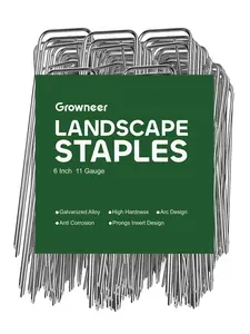 GROWNEER Landscape Staples 6 Inches Heavy Duty 11 Gauge Galvanized Steel Garden Stakes, Garden Staples Securing Pegs for Securing Weed Fabric Landscape Fabric Netting Ground Sheets & Fences