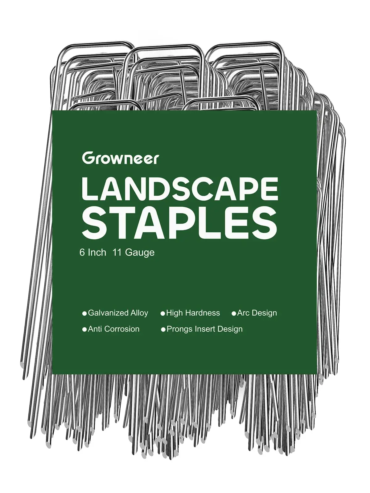 GROWNEER Landscape Staples 6 Inches Heavy Duty 11 Gauge Galvanized Steel Garden Stakes, Garden Staples Securing Pegs for Securing Weed Fabric Landscap