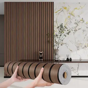 wood-grain slat-style wall sticker, Peel and stick wallpaper designs, self-adhesive wallpaper with waterproof and sound-insulating. Textured design matte wood finish, easy to clean, install, and removable. Ideal for living room, bedroom, dining room