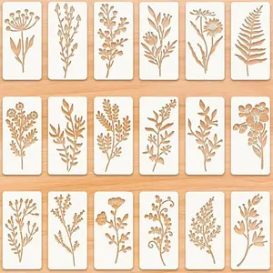 18pcs Reusable Floral Painting Templates, DIY Craft Stencils for Wood, Walls, Furniture, Wild Grass Flower Art Design Tools