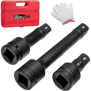 1'' Socket Extension Set 4'', 6'', 10'' (3 ) Cr-Mo Steel, 1 inch Drive Extension Bar with Locking Pin for Mechanical Equipment Repair, Organized in PVC Box Use with Air Impact Wrenches