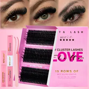 RITALASH 280pcs D Curl Individual False Cluster  Kit DIY Eyelash Extensions Lengths Mixed Tray DIY Individual False Cluster  at Home with Bond and Seal Applicator Individual False Cluster  Remover