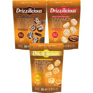 Gluten-Free Rice Dessert 3-Pack - Drizzilicious Bakery Flavors:  Cookies & Cream, Cinnamon Swirl, French Toast Snack