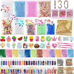 130 Pack Slime Making Kits Supplies,Gold Leaf,Foam Balls,Glitter Shake Jars,Fishbowl Beads,Fruit Slices,Fake Sprinkles,Glitter Sequins Accessories Sugar Papers