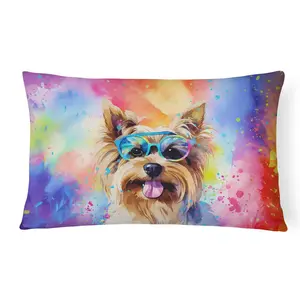 Yorkshire Terrier Hippie Dawg Fabric Decorative Pillow