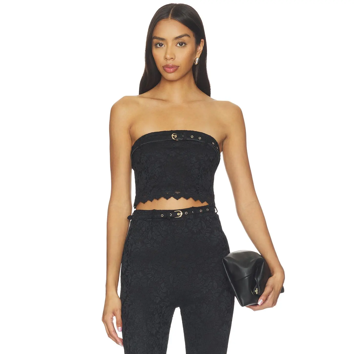 AFRM Remy Silken Lace Top in Noir