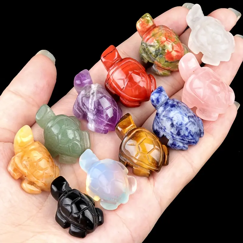 10pcs Natural Crystal Turtle Carving Animals Solid Home And Office Desktop Stone Decorative Ornaments