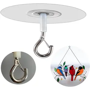 No Hole Adhesive Ceiling Hooks for Hanging Light ,Sticky Eye Hooks for Hanging Boby Mobile Curtain,Set of 10 (Round)