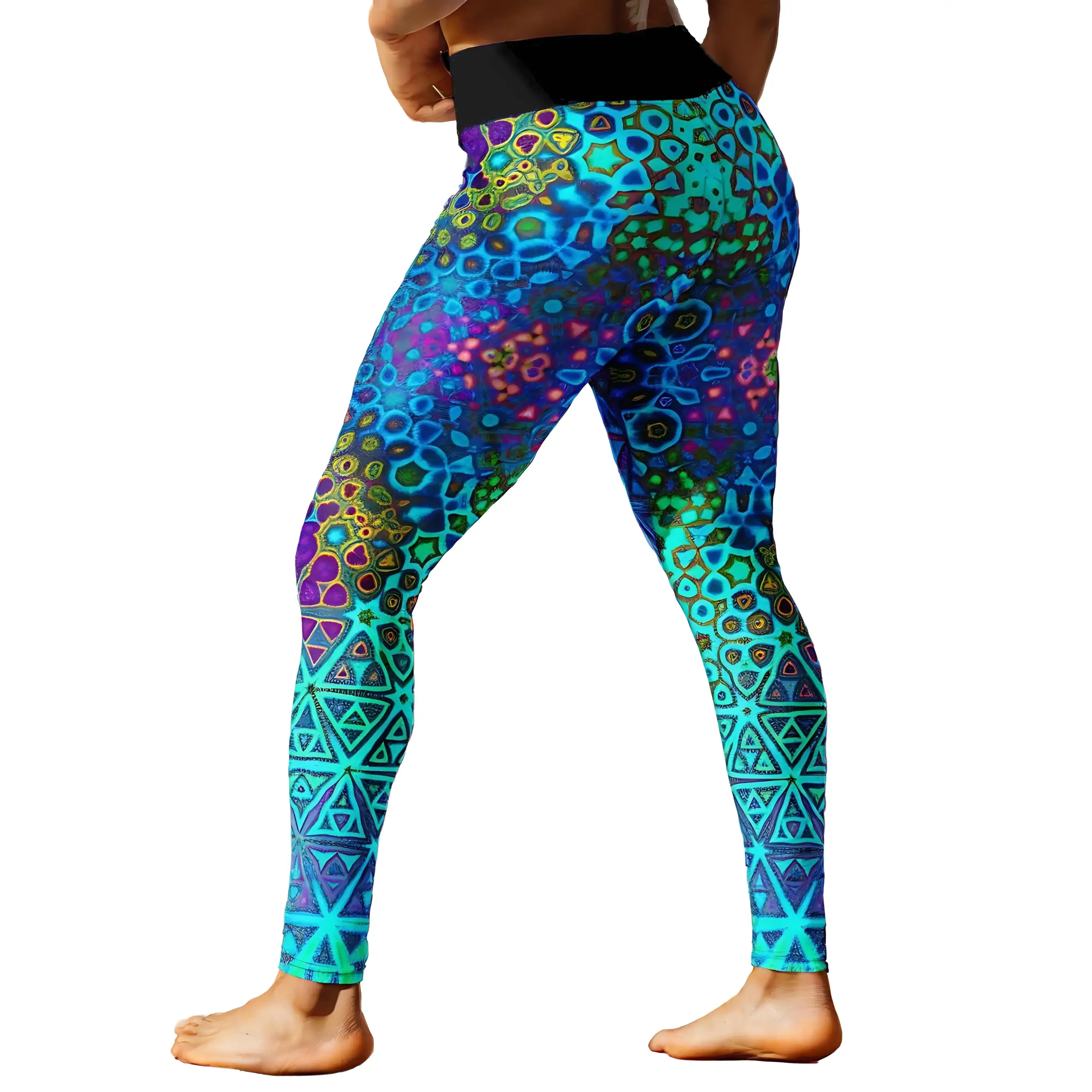 Kaleido Splash Leggings - Green Purple Blue Turquoise Jewel Tone Geometric Ombre Gradient Colorful Vibrant Gym Workout Beautiful Yoga Pants