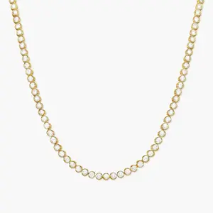 en route Tennis Necklace in Gold, Continuous Sparkle with Golden Spheres, Adjustable & Layered for Daily Elegance