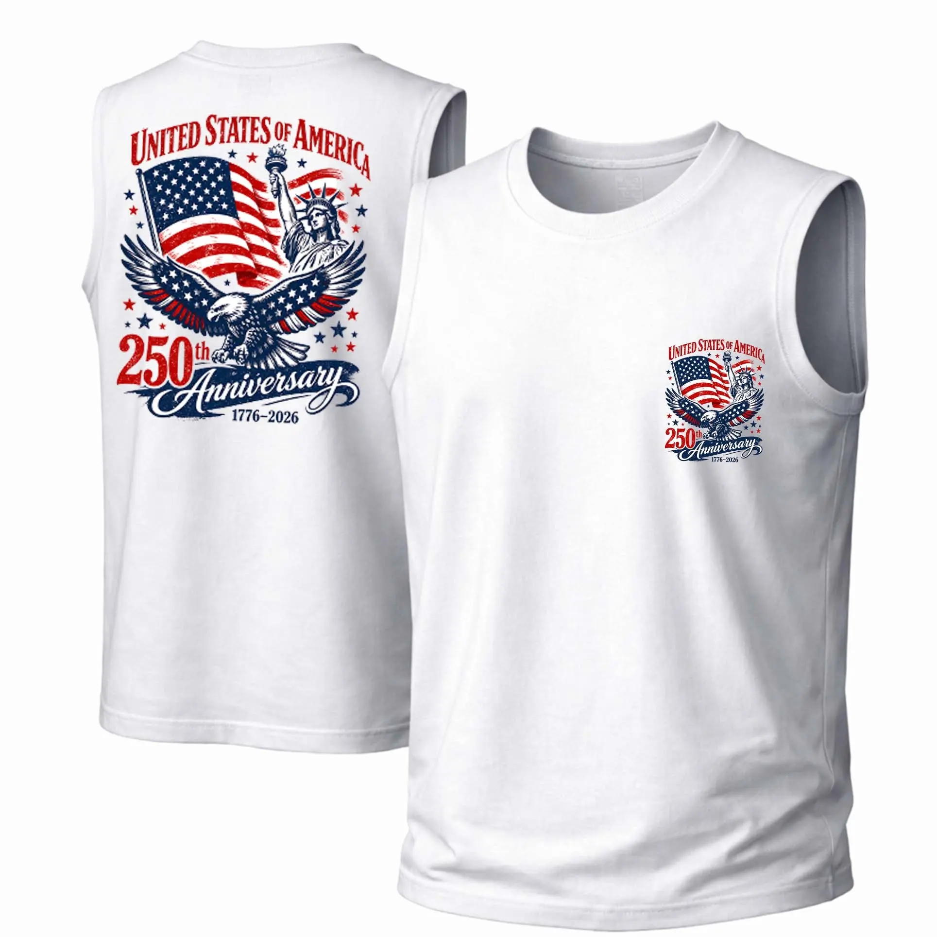 Men's Cotton Sleeveless Tank Top - "America's 250th Anniversary" — Punk Printed Style. This Is A Casual Item Suitable For Both Men And Women, Especially Perfect For Spring And Summer; The Cool Print And Classic Crew Neck Cut