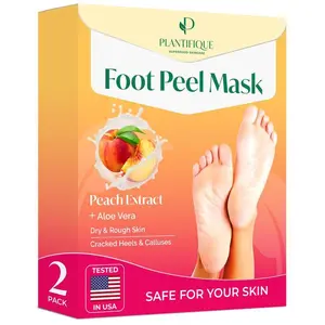 PLANTIFIQUE Peach Foot Peel Mask - Foot Mask for Dry Feet - Callus Remover - Foot Exfoliating Mask - Dead Skin Remover - Peeling -Dermatologist Tested