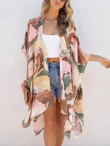 2026 Women's All Over Print Batwing Sleeve Kimono, Casual Open Front Ladies Summer Swimwear for Beach Vacation Holiday, Bold Colors and Designs, Womenswear, Clothes, Loungewear Style, Weekend Wear, Easy Wear