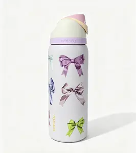 Owala 32oz Bow Print Bottle with Spill-Proof Lid Leak-Proof Stainless Steel Insulated Travel Mug Keeps Drinks Cold 24H Drinkware Flasks Bottled Portable Tumbler