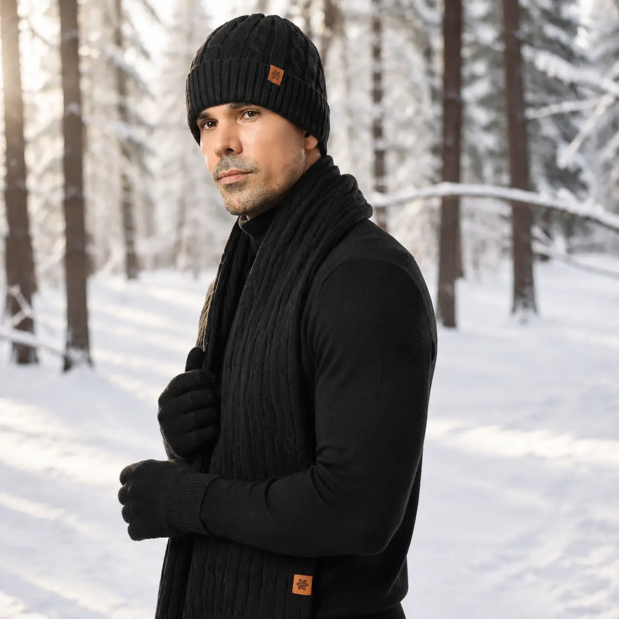3-Piece Winter Knit Set for Men & Women, Fleece Lined Warm Beanie Hat, Long Scarf, and Touchscreen Gloves Set