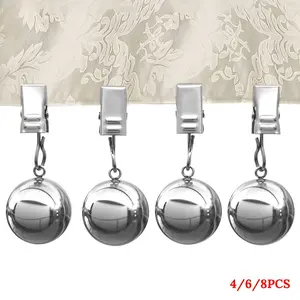 4/6/8pcs Curtain Tablecloth Weights, Stainless Steel Balls with Clips, Desktop Stabilizer Clips for Home, Outdoor, Camping, Wedding, Picnic