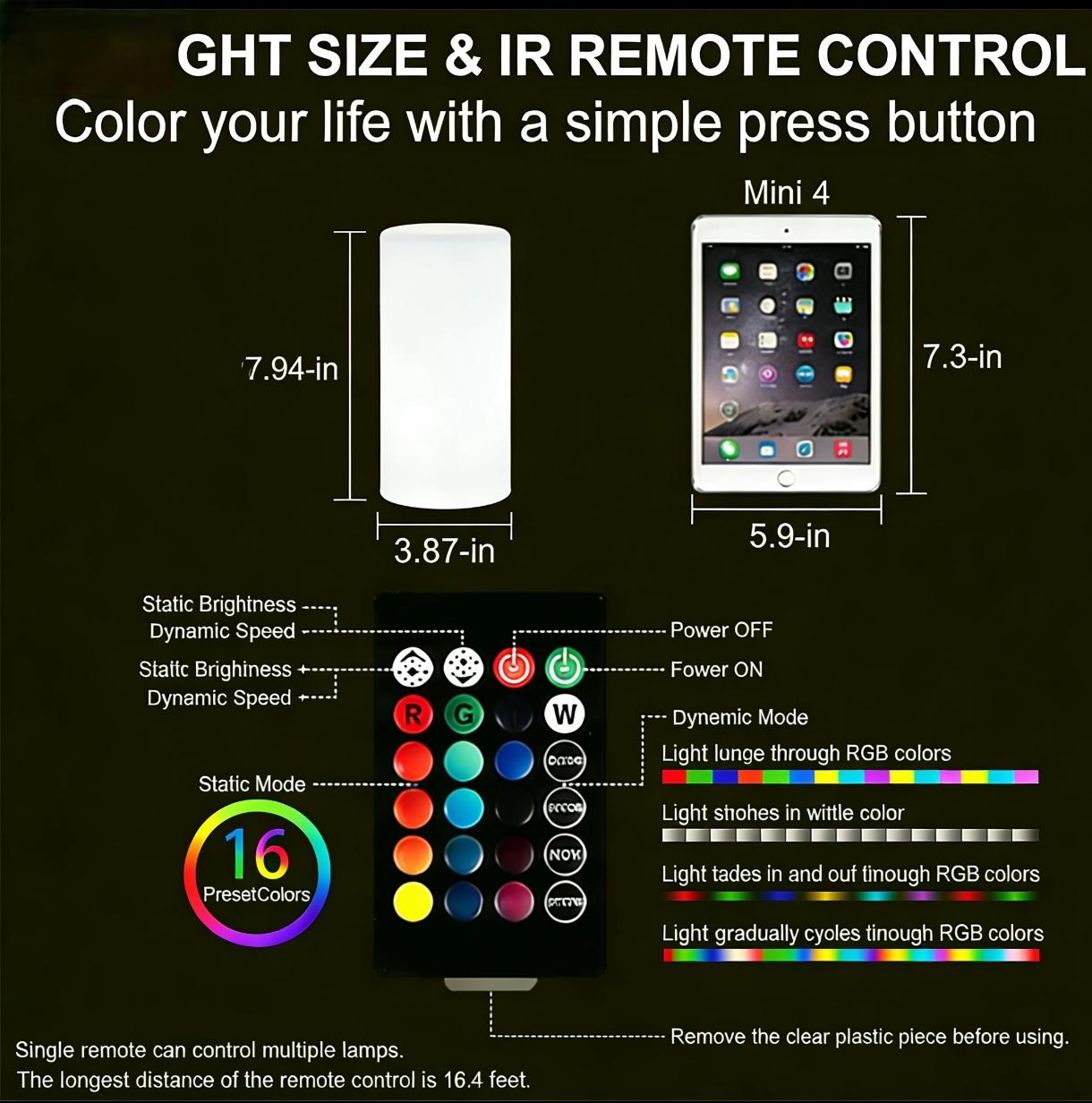 LED Cube Light, Remote Control, Dimmable, Color-changing, Rechargeable