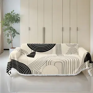 Modern Minimalist Living Room Sofa Cover, Luxurious Woven Stain-Resistant Sofa Protector with Fringe, Multiple Sizes for 1-4 Seat Sofas