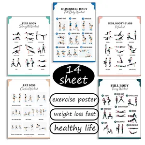 Workout Bundle Poster, 14 Pages Full-Body Fitness Guide for Strength, Cardio, Abs and Stretching - Stay Healthy with Illustrated Exercise Charts and a Daily Workout Tracker Included for Adults