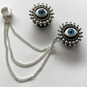 Evil Eye Ear Cuff Chain  Plugs Gauges Jewlery for stretched lobes