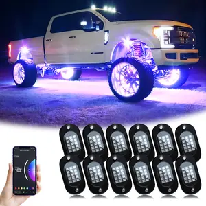 High-Quality RGB Car Rock Lights Underglow Pods (4/6/8/10/12/14) with Bluetooth-Compatible App Control, Multi-Color Neon Music Mode, IP68 Waterproof, Fit for Truck, ATV, UTV, RZR and SUV, Men's Car Lighting Gift